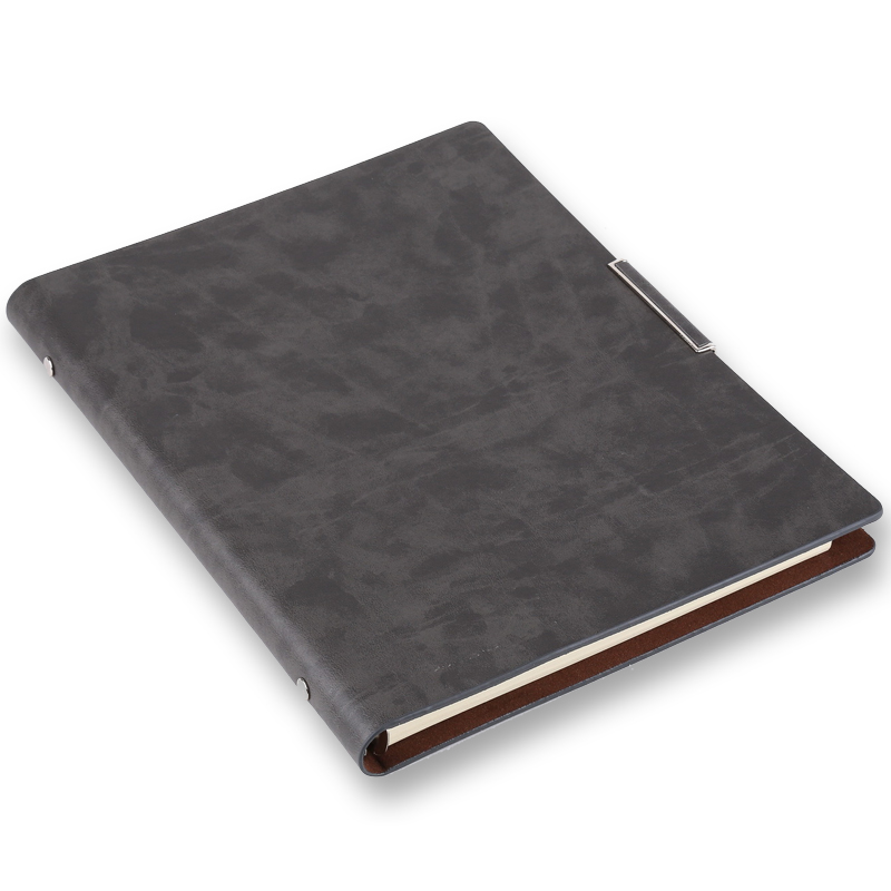 TRNFA TB-H308 High-End Office Notebook Premium Business Journal, Faux Leather Vintage Pendant Loose-Leaf Notebook Office Stationery (Gray) 21*27.5cm