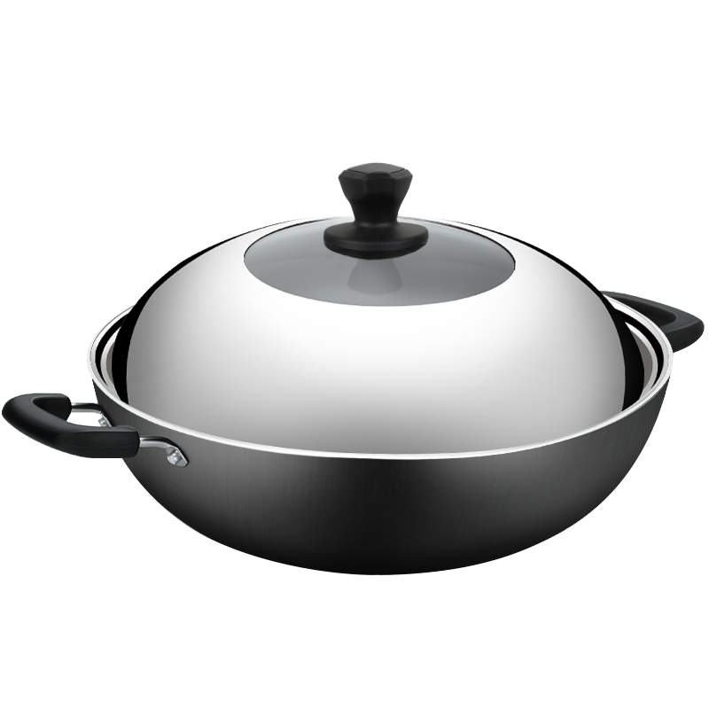 COOKER KING Wok, Iron Pan, Cast Iron Pan, Double-Handled Stir-Fry Pan, 40cm, Compatible with Induction Cookers, Chuan Shi C40D2