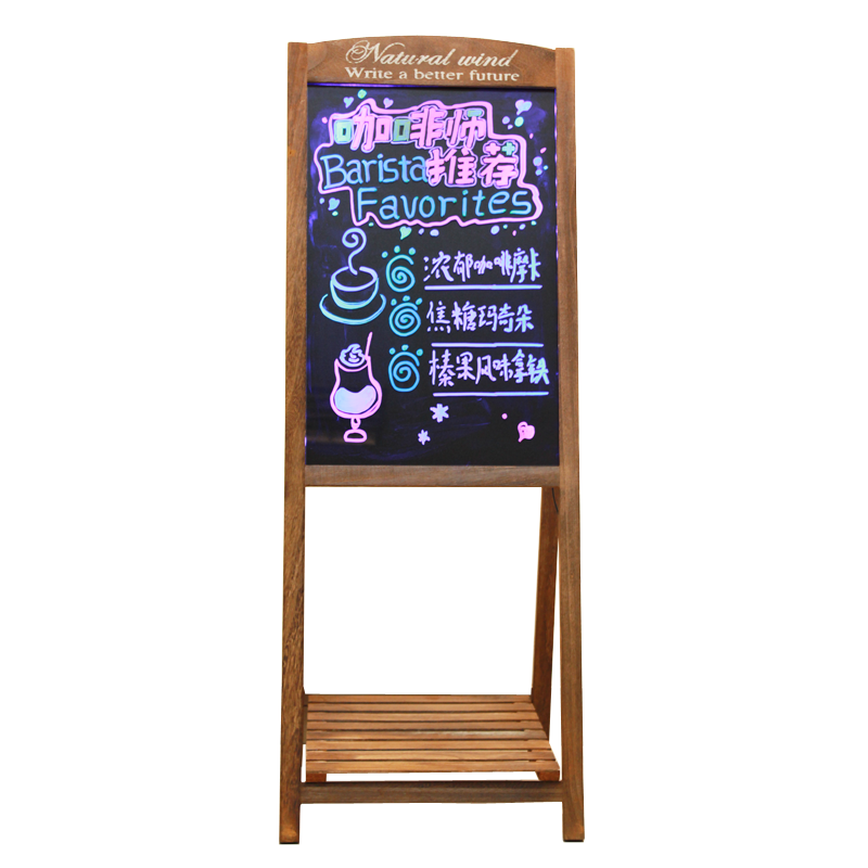 AUCS 40*60cm Electronic Fluorescent Board with Integrated Wooden Stand, Flower Stand, LED Advertising Board, Promotional Display Board, Luminous Blackboard/whiteboard