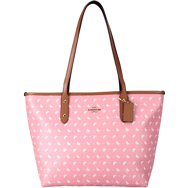 coach 蔻驰 奢侈品 女士黑色印蝴蝶皮质手提单肩托特包 f29803 sva16