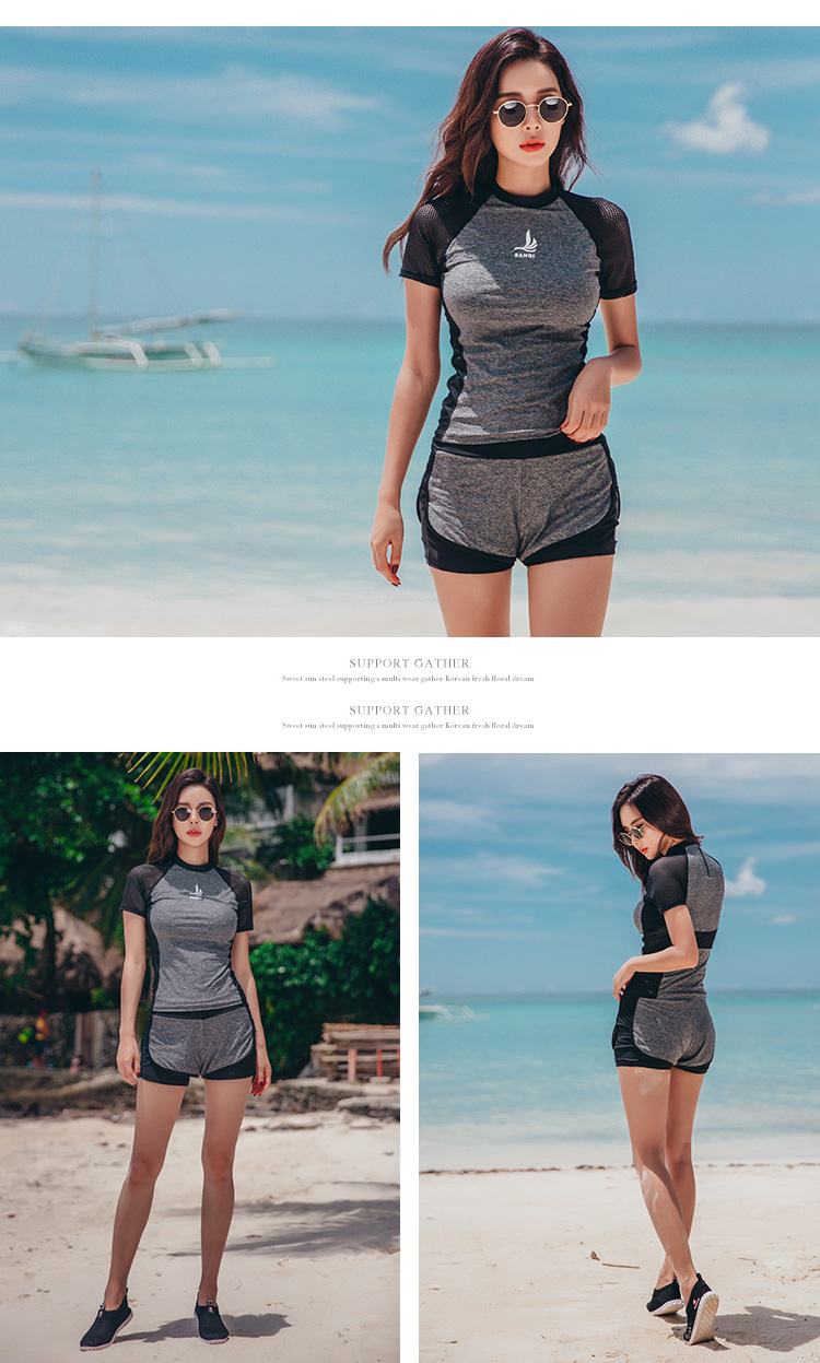 Sanqi Women's Conservative Swimsuit, Slimming Tummy Control, Boyshort Sports Two-Piece Swimwear for Plus Size, 18073 Gray XL 8