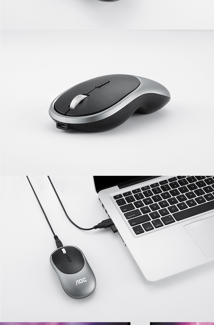 AOC MS300 Wireless Bluetooth Dual-Mode Mouse Ergonomic Portable Office Mouse for Laptop Desktop Black 8