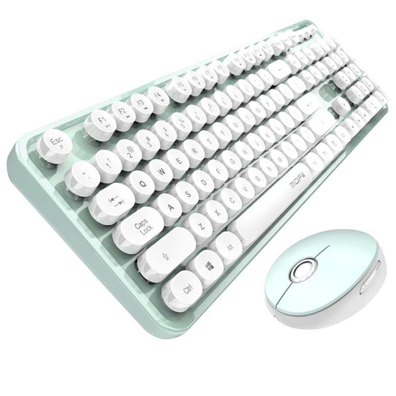 Mofii Sweet Wireless Retro Punk Keyboard And Mouse Combo, Office Keyboard And Mouse Set, Mouse, Computer Keyboard, Laptop Keyboard, White And Gree