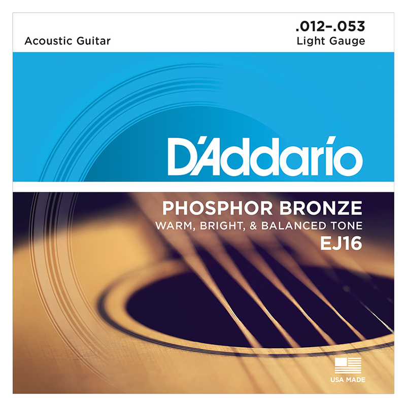 D'Addario EJ16 American Imported Acoustic Guitar Strings, Carbon Steel String Set 12-53 Phosphor Bronze