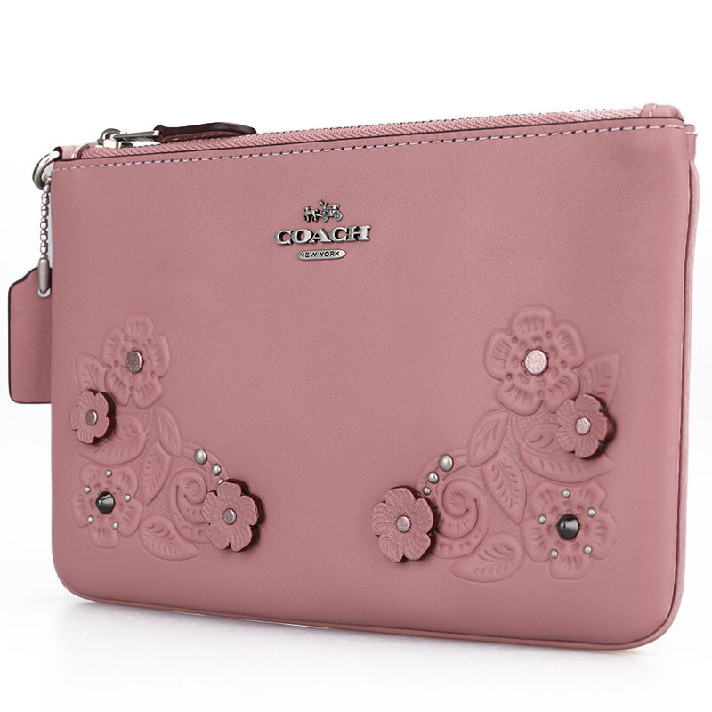 coach 蔻驰 奢侈品 女士专柜款19号小号山茶花手拿包橡皮粉皮质 12056