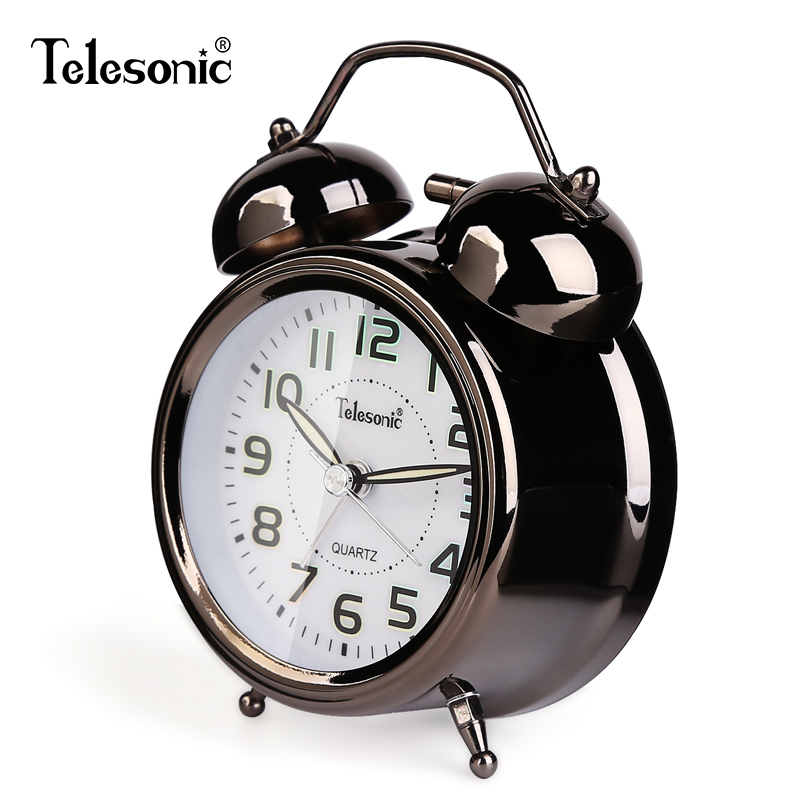 Telesonic Alarm Clock with Creative Loud Bells for Students And Children, Bedroom Bedside Simple Luminous Sweep Second Hand Traditional Timepiece Back-To Season Gift
