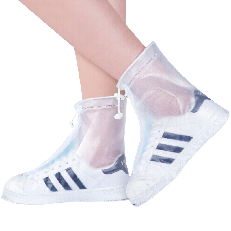 BWNK Waterproof Shoe Covers with Thick Soles, Portable, Non-Slip, Wear-Resistant Rain Boot Covers, Transparent Flat Bottom White XXL