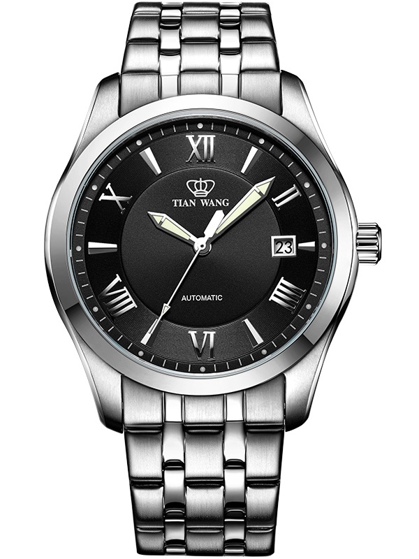 天王表(tianwang)手表 山河系列钢带机械表商务男士手表钟表黑色gs568