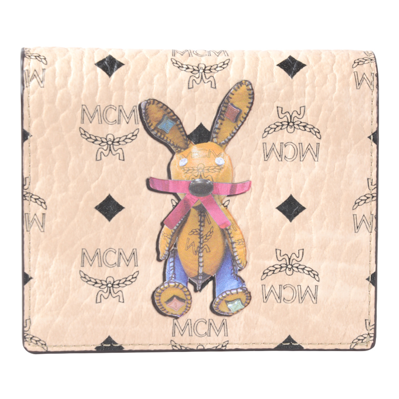 mcm 女士小兔子图案米色短款钱包 mya7axl15ig001