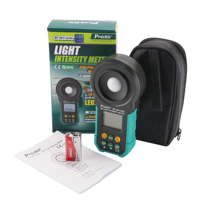 Pro'sKit MT-4617 LED Illuminance Meter, Light Meter, Photometer, High-Precision Luminous Flux Visible Light Brightness Meter, 200,000 Lux