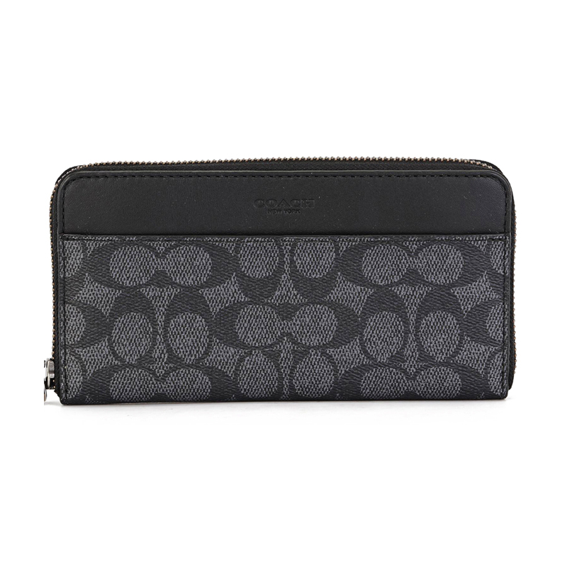 coach 蔻驰 奢侈品 男士深灰色人造革印花长款拉链钱包 74936 chr
