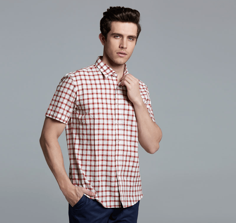 尼诺里拉ninoriva包邮百搭纯棉商务休闲男装短袖衬衫 深红色 50/175