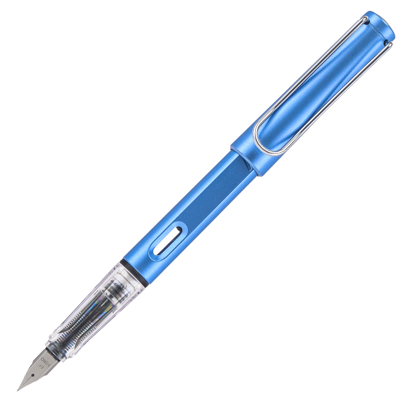 HERO [New Year Gift] Fountain Pen 359B Student Office Calligraphy Posture Correction Iridium Gold Fountain Pen (With 6 Extra Ink Cartridges) EF Nib Pearl Blue