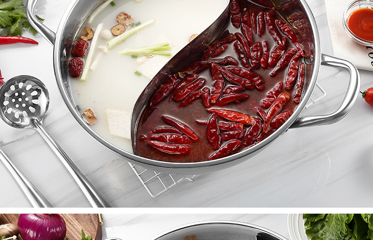 Maxcook Double-Sided Hot Pot, 32cm Thickened 304 Stainless Steel with Lid And Hot Pot Spoon, Compatible with Gas And Induction Cooktops, MCT963 24