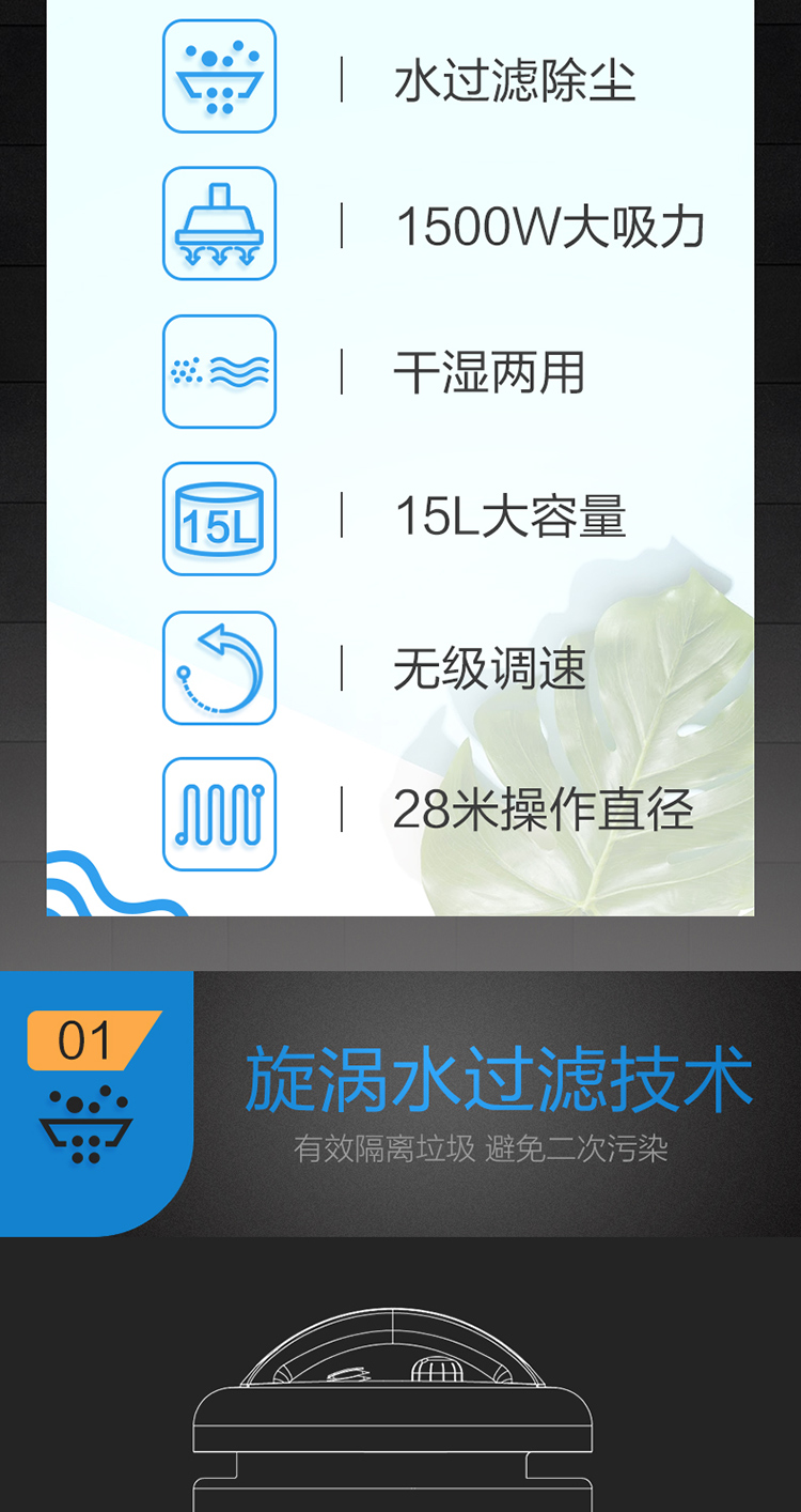 Haier/海尔家用水过滤吸尘器HC-T5155B桶式强力大功率干湿两用商用