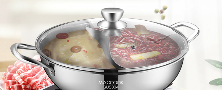 Maxcook Double-Sided Hot Pot, 32cm Thickened 304 Stainless Steel with Lid And Hot Pot Spoon, Compatible with Gas And Induction Cooktops, MCT963 2