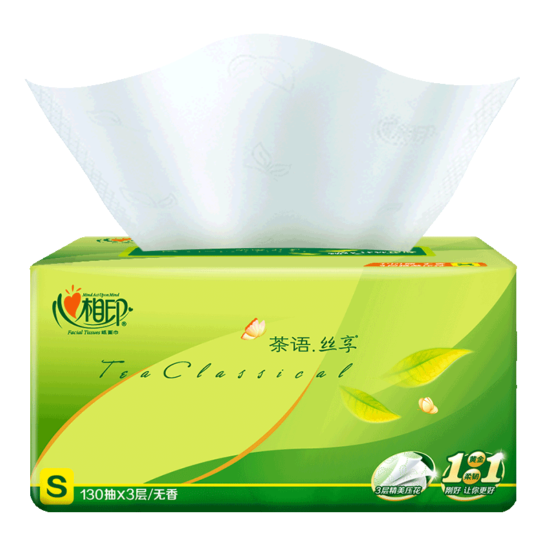 Mind Act Upon Mind [Full Box] Facial Tissues Tea Language Silk Enjoyment Series, 3-Ply * 130 Sheets * 6 Packs/bag * 12 Bags/box DT15130