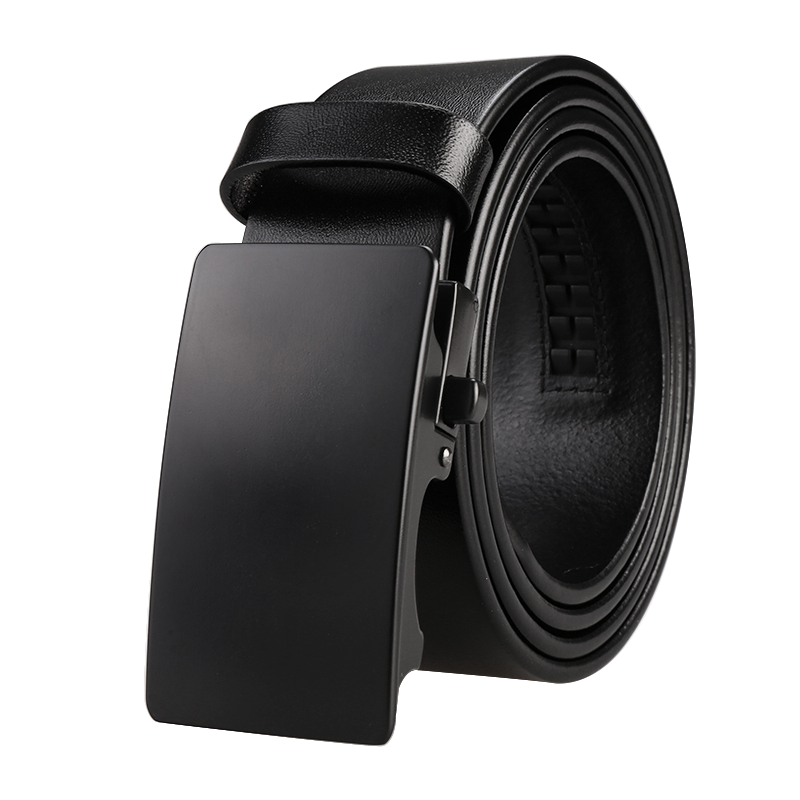 Cattlesboss Men's Belt with Automatic Buckle, Top-Grain Leather Waistband for Men, Head Skin 7198 Father's Day Gift, Elegant Black, 115cm