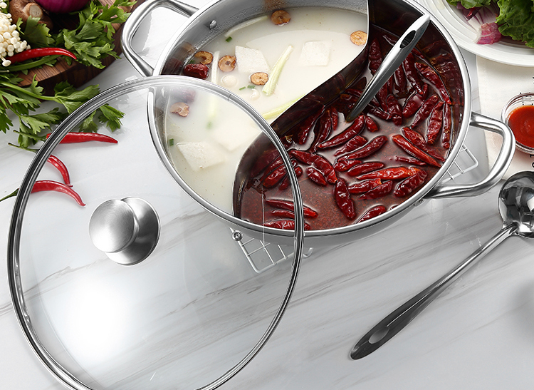Maxcook Double-Sided Hot Pot, 32cm Thickened 304 Stainless Steel with Lid And Hot Pot Spoon, Compatible with Gas And Induction Cooktops, MCT963 25
