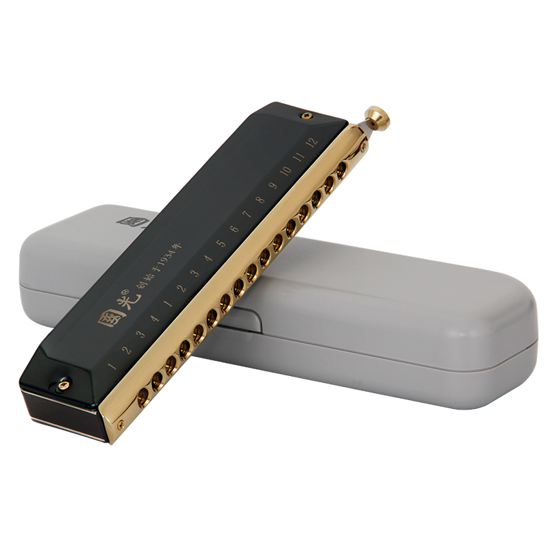 Guoguang 16-Hole 64-Tone Round Mouthpiece Chromatic Harmonica (Black)