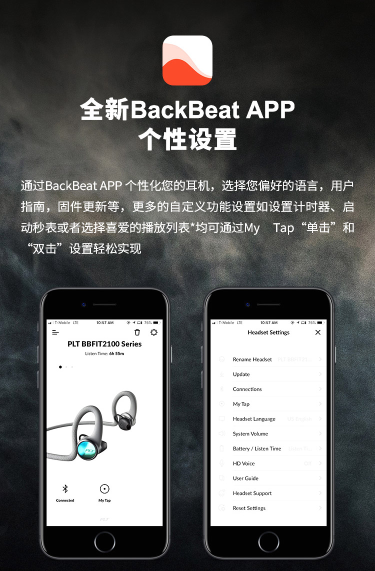 缤特力(plantronics)backbeat fit 2100 立体声蓝牙耳机 音乐耳机