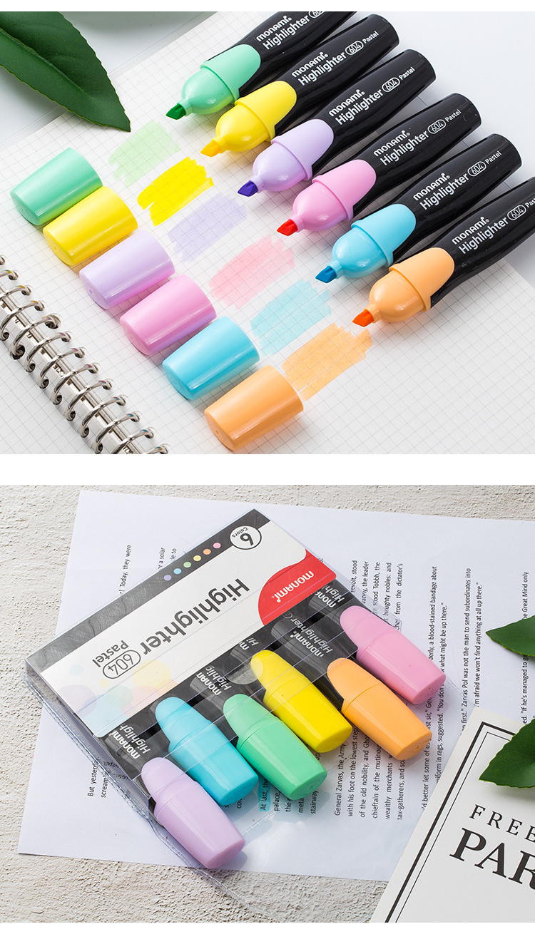 [Back to School Essential] Monami (Monami) Highlighters for Students, Square-Tip Marking Pens for Notes And Journaling, 6-Color Set 06020Z06 8