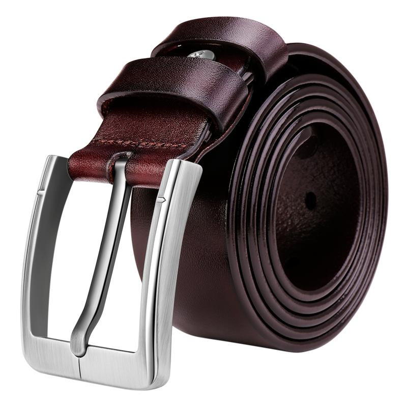 Cattlesboss Men's Genuine Leather Belt with Pin Buckle, Top-Grain Cowhide Waistband 1253 Gift for Dad, Dark Brown, 120cm
