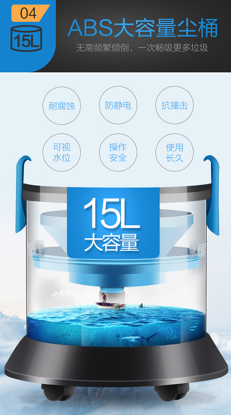 Haier/海尔家用水过滤吸尘器HC-T5155B桶式强力大功率干湿两用商用
