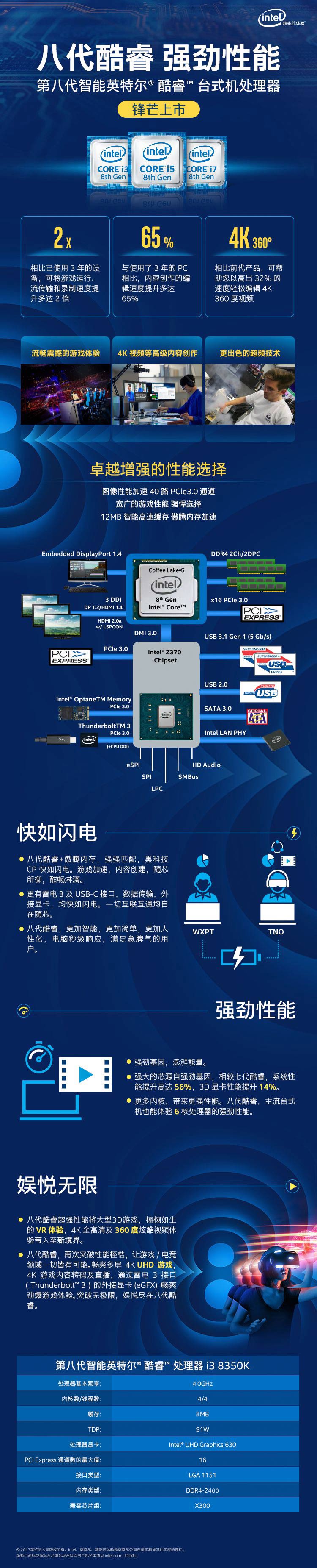 英特尔（Intel） i3 8350K 酷睿四核 盒装CPU...-京东