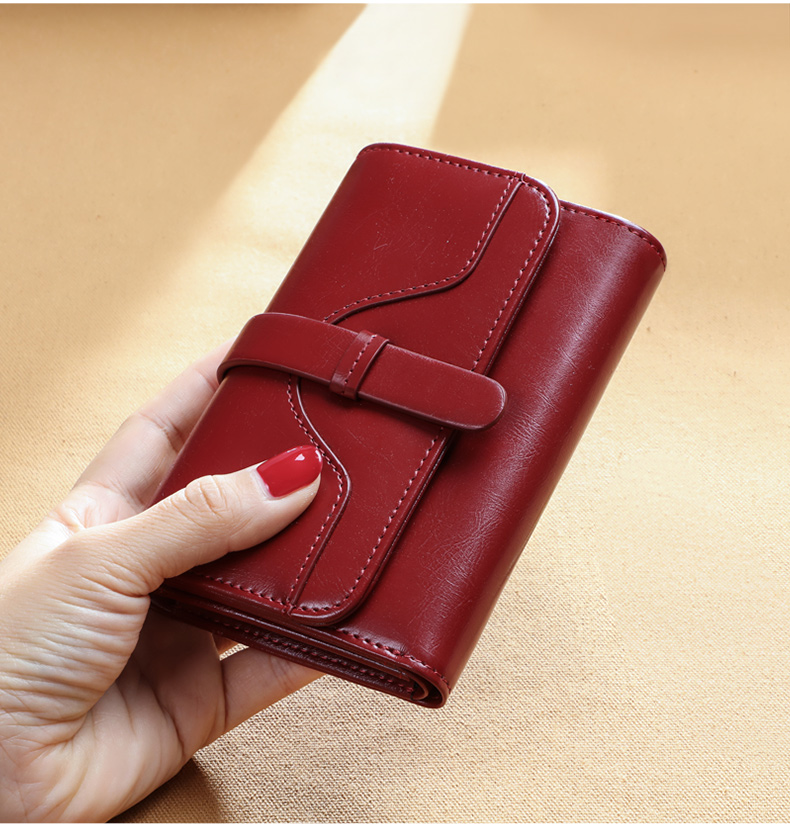 Viney Leather Women's Wallet, Foldable Short Coin Purse, High-End ID Card Holder, Integrated Brand Large Capacity Wallet, Leather Clutch 20