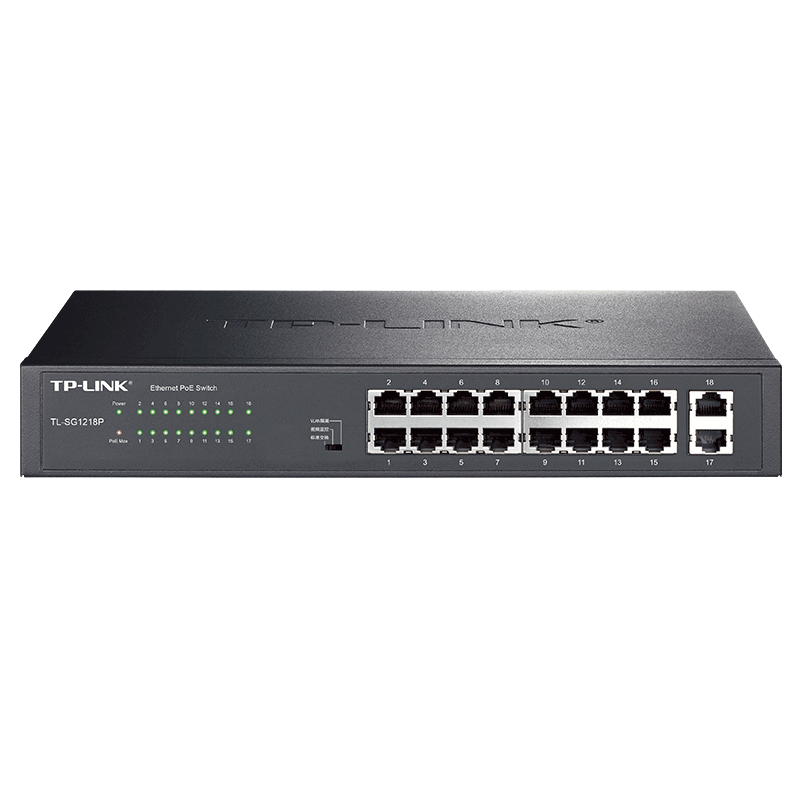 TP-LINK 16-Port Gigabit POE + 2 Gigabit Uplink Switch, Surveillance Network Hub Splitter Diverter TL-SG1218P