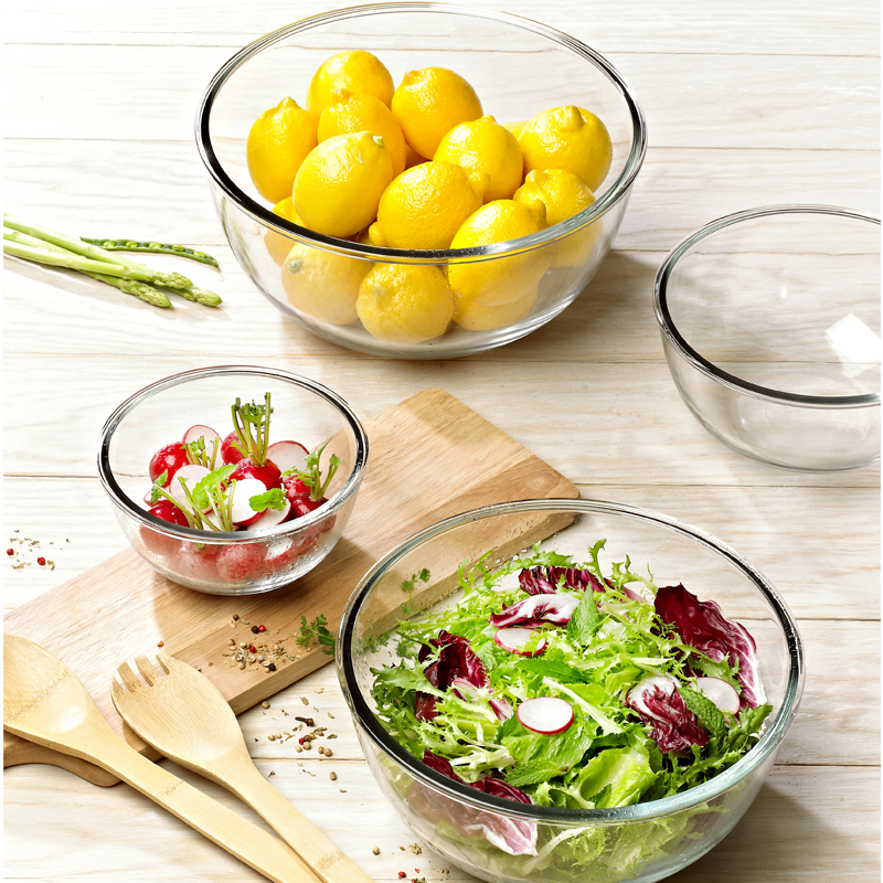GLASSLOCK Tempered Glass Food Storage Container, Large Capacity Kitchen Organizer with Lid, Sealed Round Bento Salad Glass Bowl, 2000ml