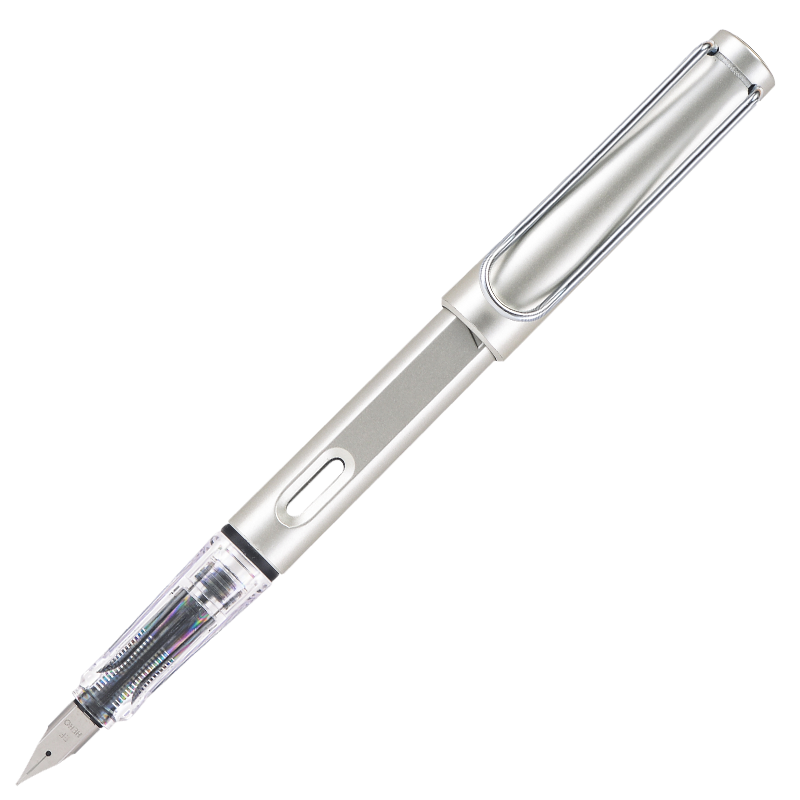HERO [New Year Gift] Fountain Pen 359B Student Office Calligraphy Posture Correction Iridium Gold Fountain Pen (With 6 Extra Ink Cartridges) EF Nib Pearl Silver