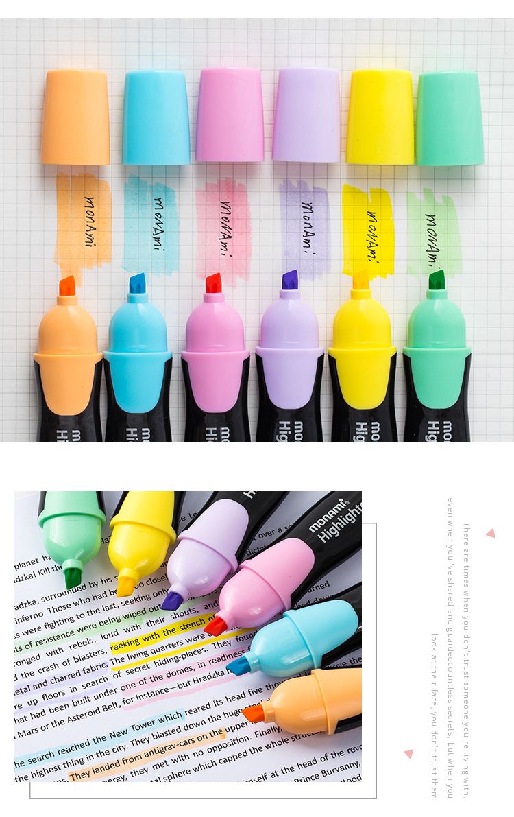 [Back to School Essential] Monami (Monami) Highlighters for Students, Square-Tip Marking Pens for Notes And Journaling, 6-Color Set 06020Z06 3
