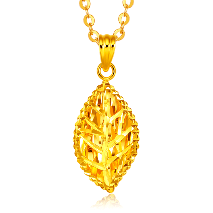 鸣钻国际 金叶 18k黄金吊坠项坠女款 配18k黄金项链女 送女友礼物 kjd
