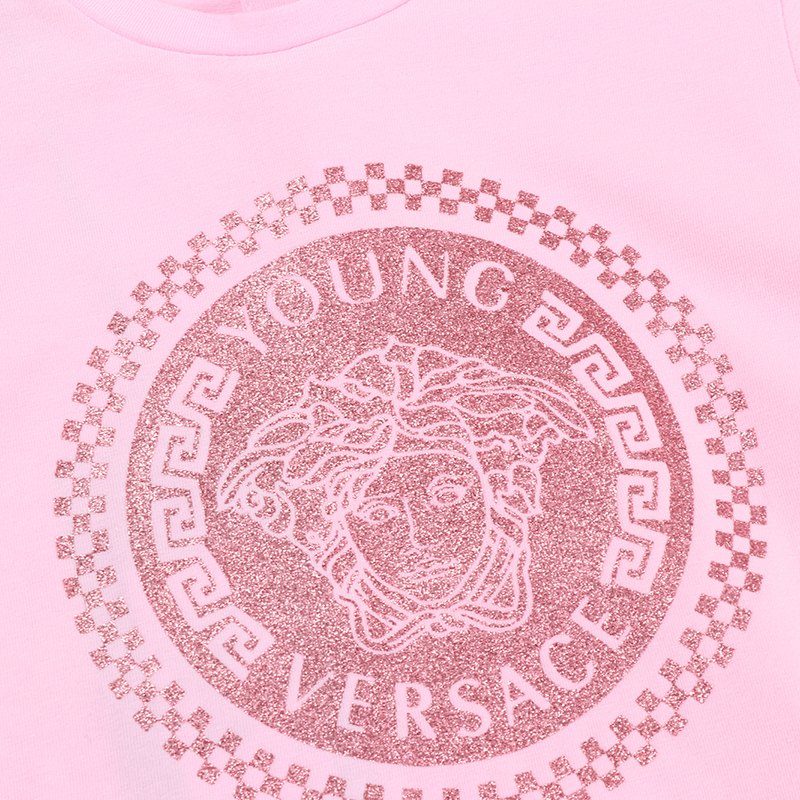 young versace 范思哲 奢侈品童装 女童粉色棉氨纶美杜莎人头像短袖