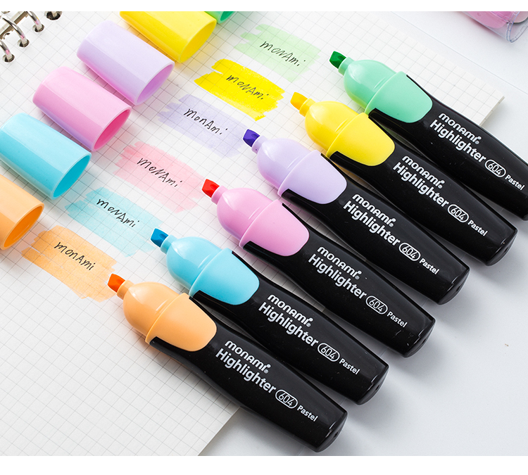 [Back to School Essential] Monami (Monami) Highlighters for Students, Square-Tip Marking Pens for Notes And Journaling, 6-Color Set 06020Z06 7