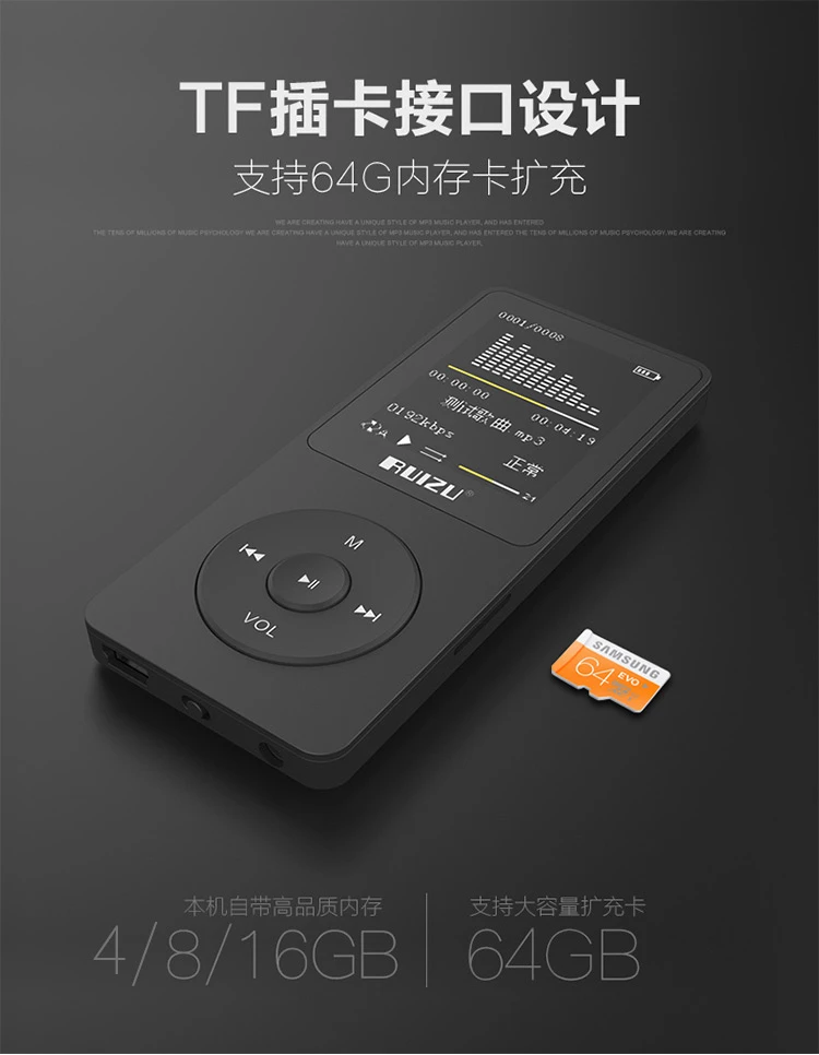 Ruizu RUIZUX02 8G Black Sports MP3/MP4 Music Player Mini Student Walkman Portable E-Book English Listening Card Ruizu RUIZUX02 8G Black Sports MP3/MP4 Music Player Mini Student Walkman Portable E-Book English Listening Card