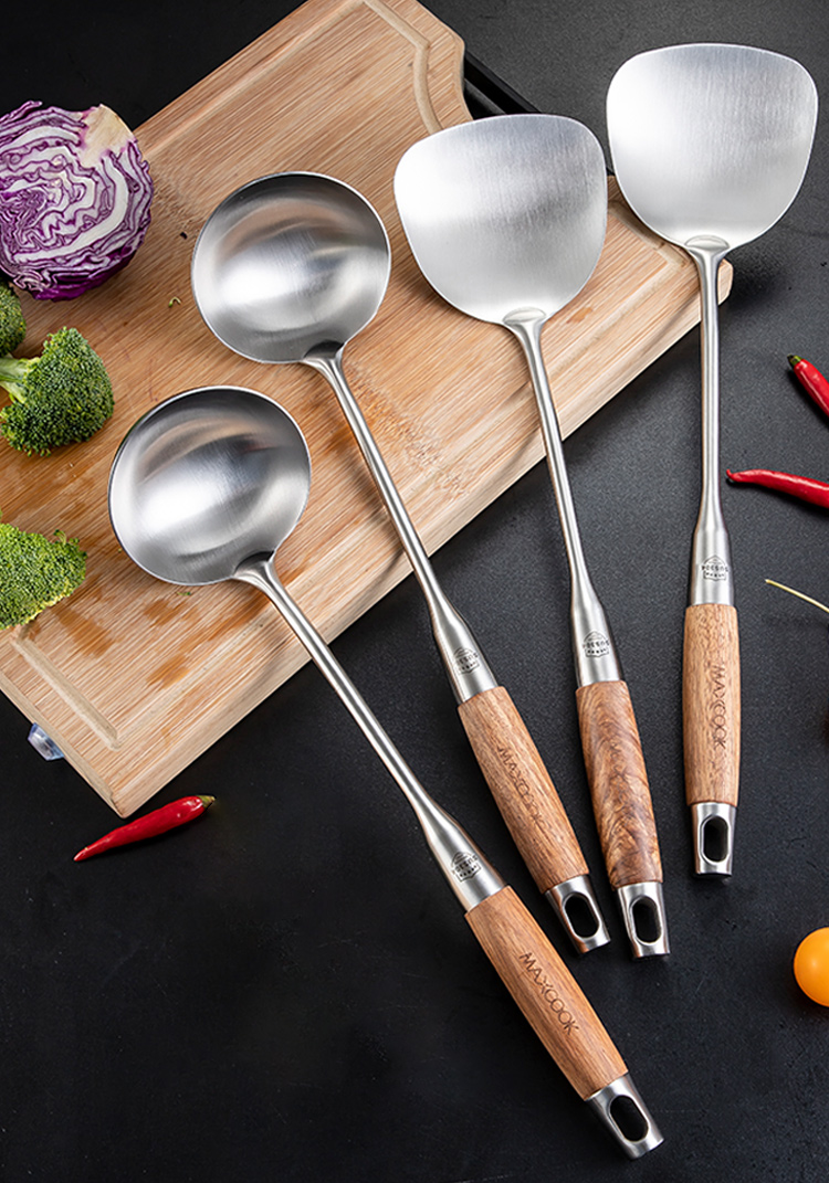 美厨(maxcook)锅铲炒铲 304不锈钢铲子 梨花木一体成型加厚炒菜铲 mcc