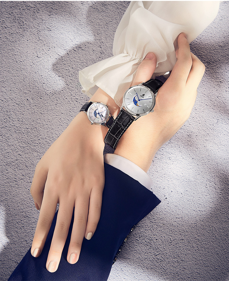ERNEST BOREL Swiss Men's Watch [Mid-Autumn Festival Gift] Elegant Series Quartz Men's Watch with Blue Hands And Moon Phase, Gift for Boyfriend 4