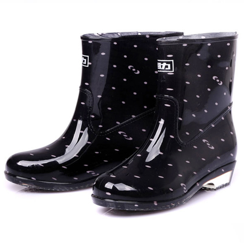 Huili Women's Fashionable Mid-Calf Waterproof Rain Boots, Rubber Shoes, Overshoes, Size 52 Black, Size 37