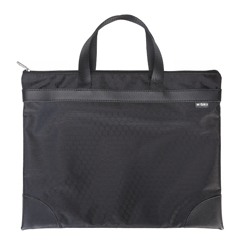 M&G Stationery A4 Black Textured Handheld Conference Bag, Briefcase, Large Capacity Business Document Zipper Bag, File Folder Document Bag, Single Pack ABBN3047
