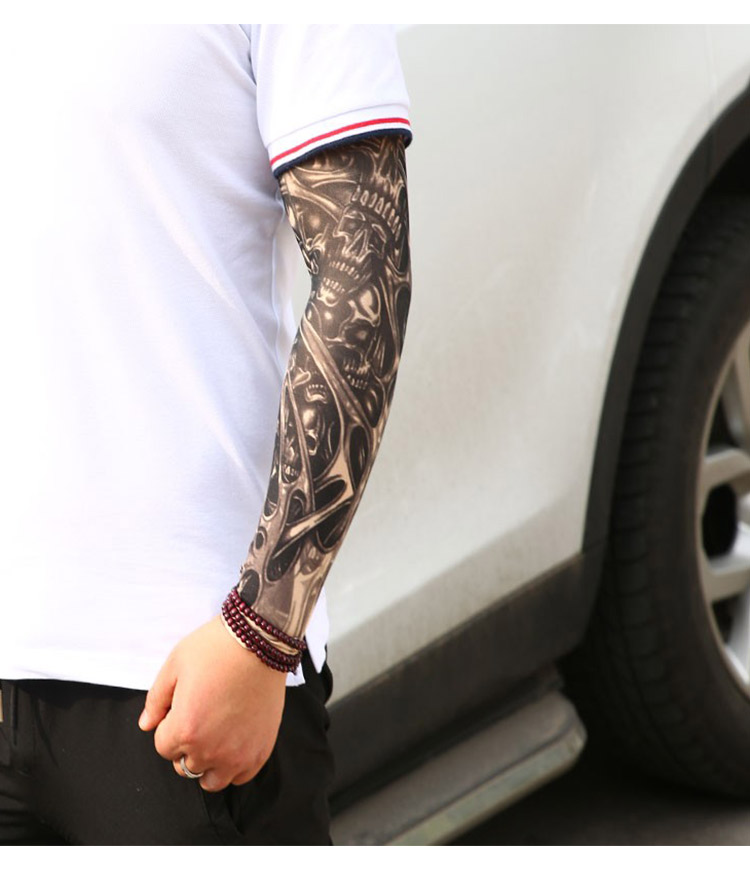 乐往 汽车纹身袖套一对装 花臂 四季户外运动刺青冰爽袖开车防晒套袖