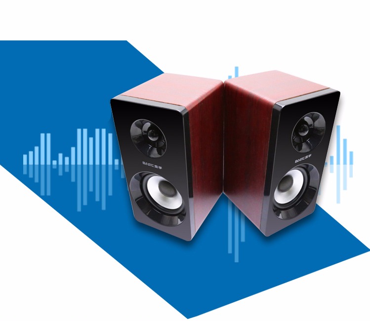 本手(basic)m6 2.0声道迷你音响 电脑usb便携木质低音炮 红木纹-京东