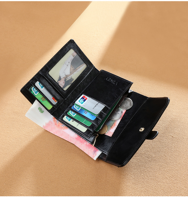 Viney Leather Women's Wallet, Foldable Short Coin Purse, High-End ID Card Holder, Integrated Brand Large Capacity Wallet, Leather Clutch 24