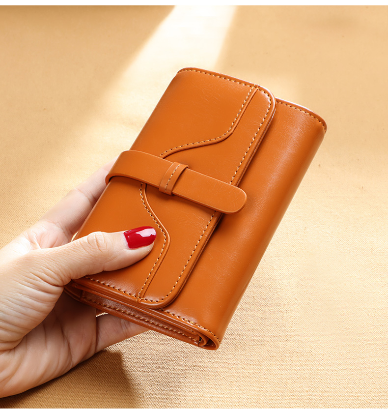 Viney Leather Women's Wallet, Foldable Short Coin Purse, High-End ID Card Holder, Integrated Brand Large Capacity Wallet, Leather Clutch 15