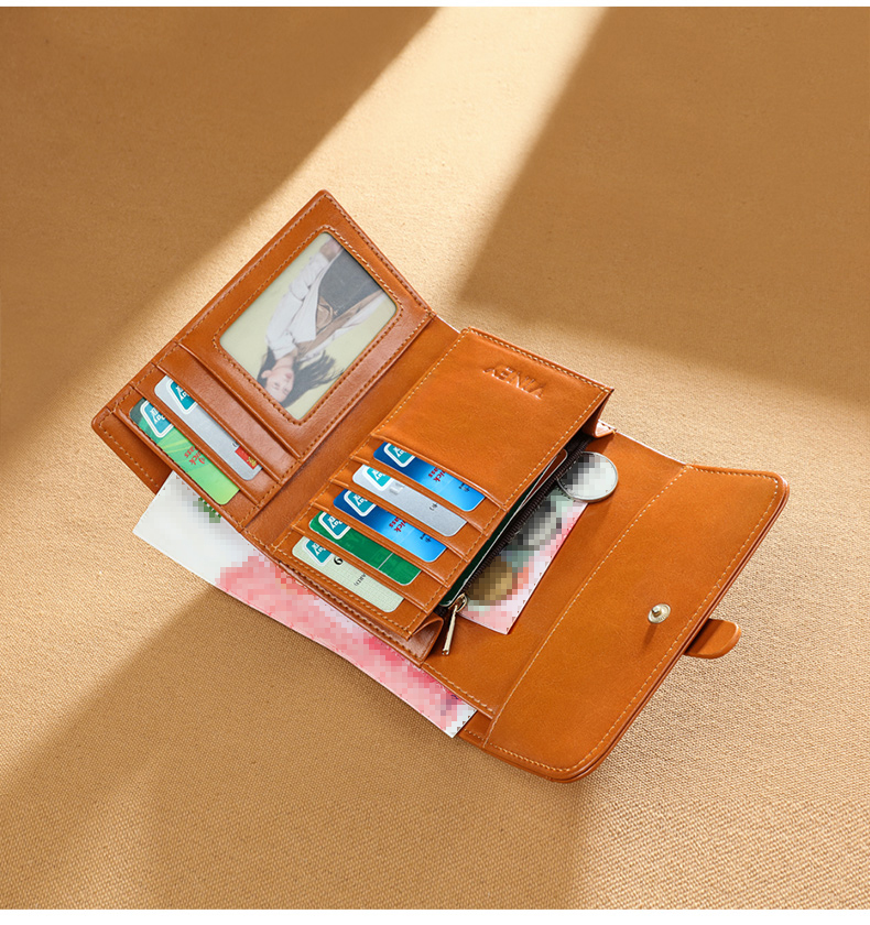 Viney Leather Women's Wallet, Foldable Short Coin Purse, High-End ID Card Holder, Integrated Brand Large Capacity Wallet, Leather Clutch 12
