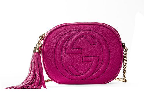 gucci 古驰 gucci女包 soho系列玫红色牛皮双g图案流苏链条女士单肩斜