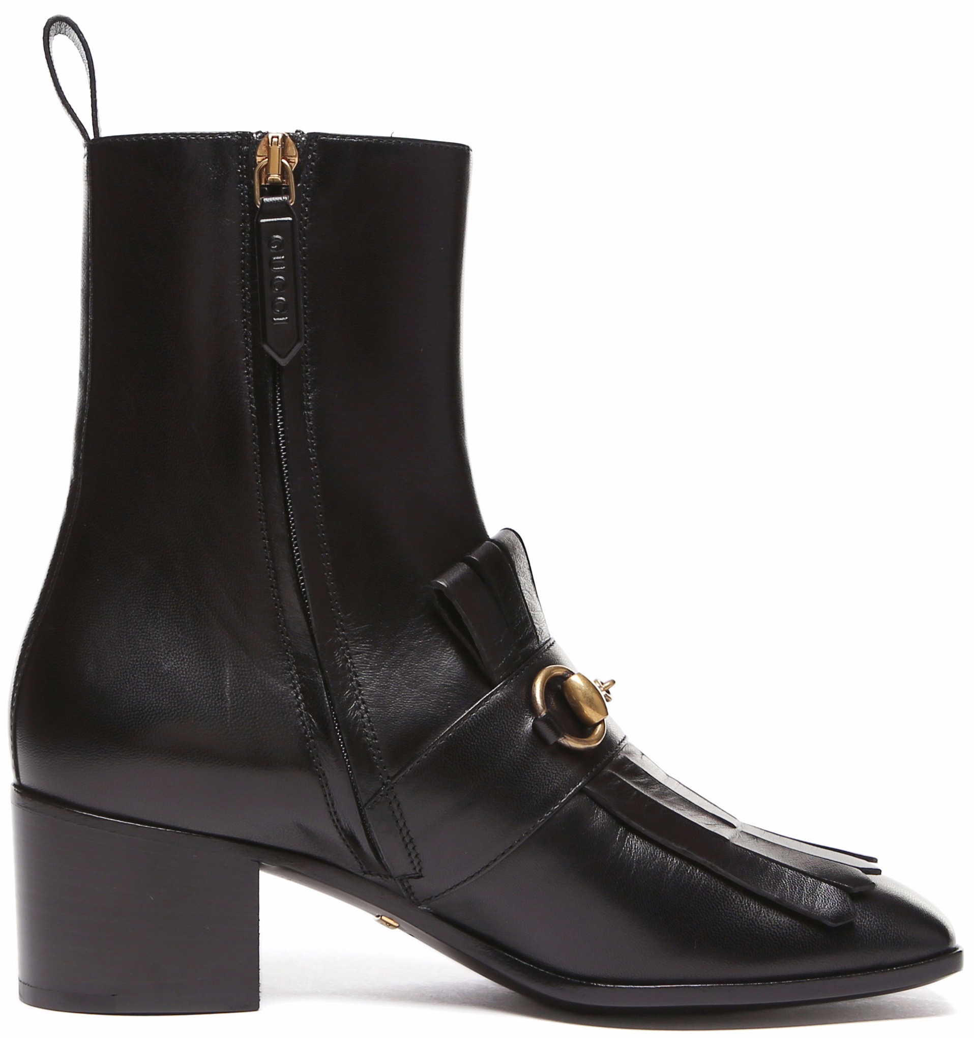 【古驰靴子】gucci 古驰 gucci女鞋 黑色牛皮粗跟流苏女士短靴 443311