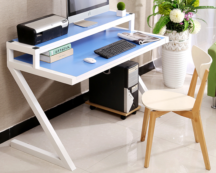 香可 创意z型双层钢木电脑桌 学习桌 写字台 蓝色